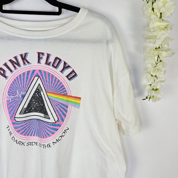 Pink Floyd Dark Side of the Moon T‑Shirt White Crop Graphic Tee XL Grunge Rocker - Picture 4 of 8